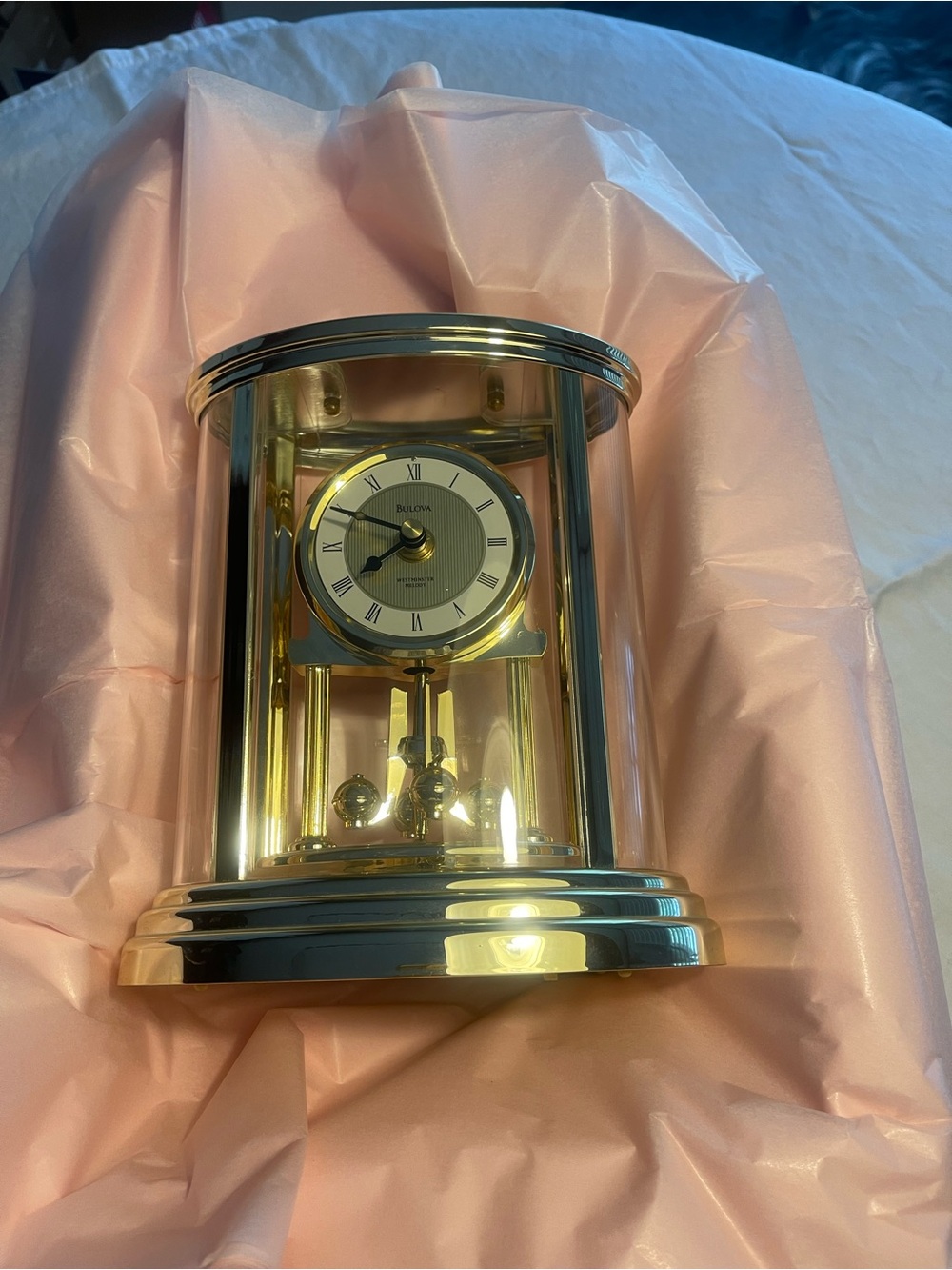 Bulova Gold Anniversary Westminster Mantel Clock - Polished Gold Finish
